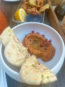 Hummus and pita Terrazzo Restaurant in Gozo, Malta.