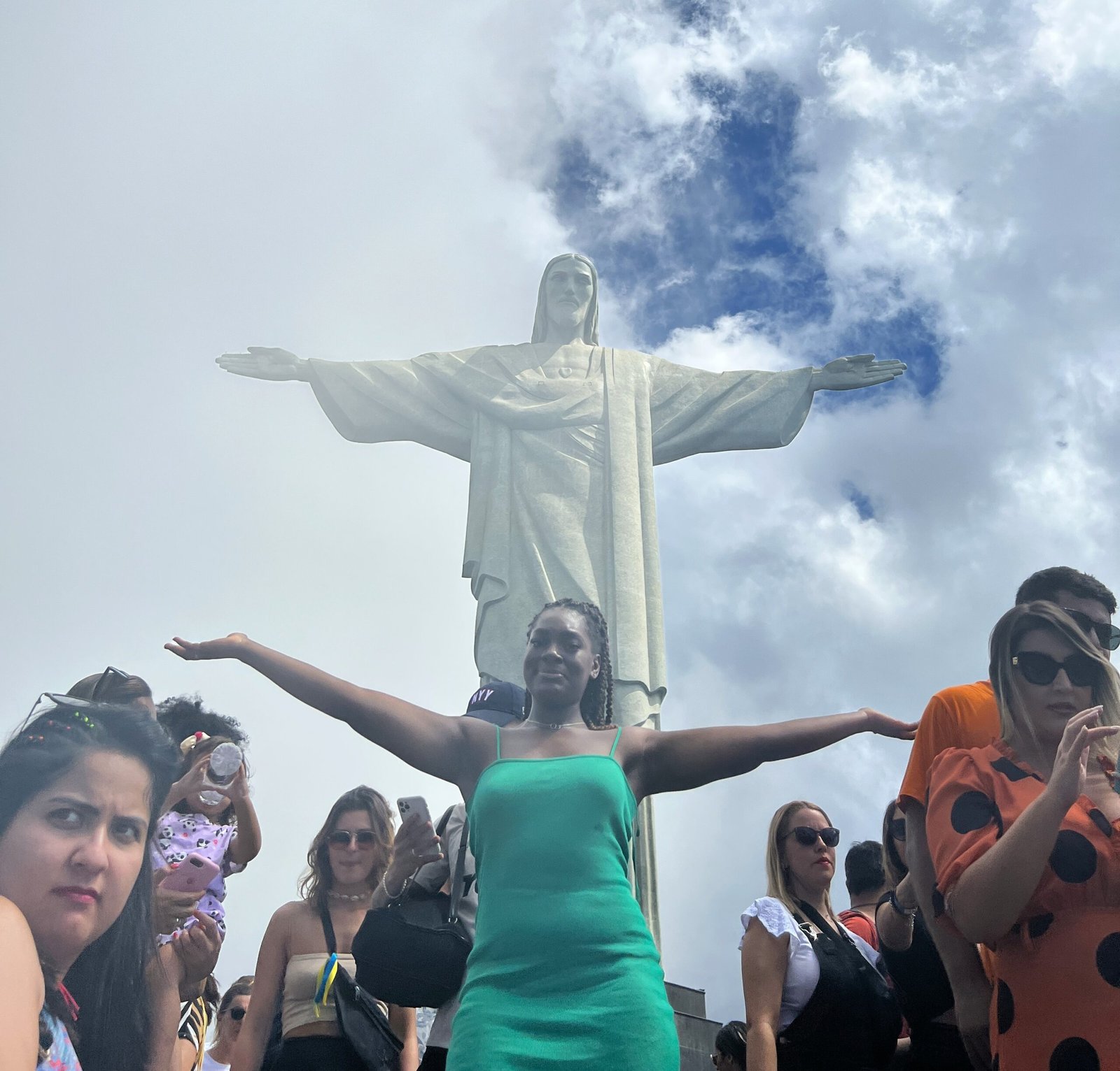 girl standing infront of christ the redeemer